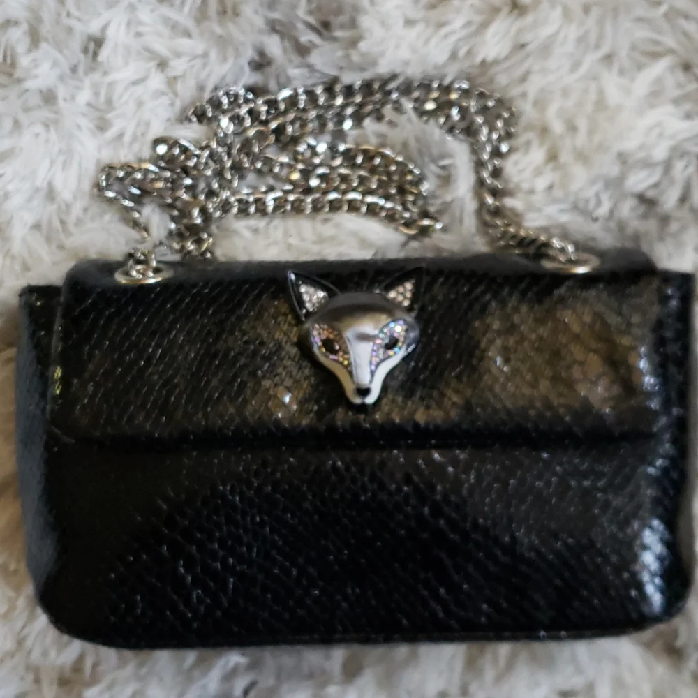 Betsey Johnson Slither & Shine Snake Embossed Crossbody Black Bag Rare NWT